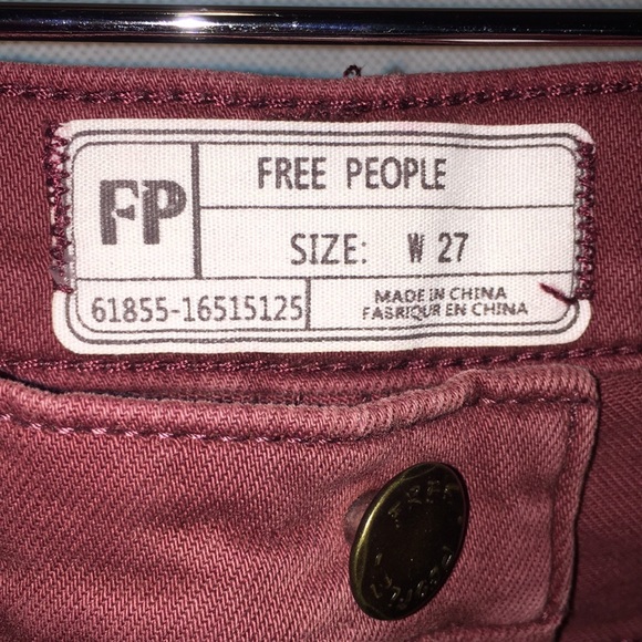 Free People Burgundy Denim Skinny Jeans | Size 27 - Picture 3 of 5